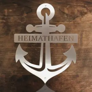 maritime wanddeko metall edelstahl anker mit schriftzug heimathafen